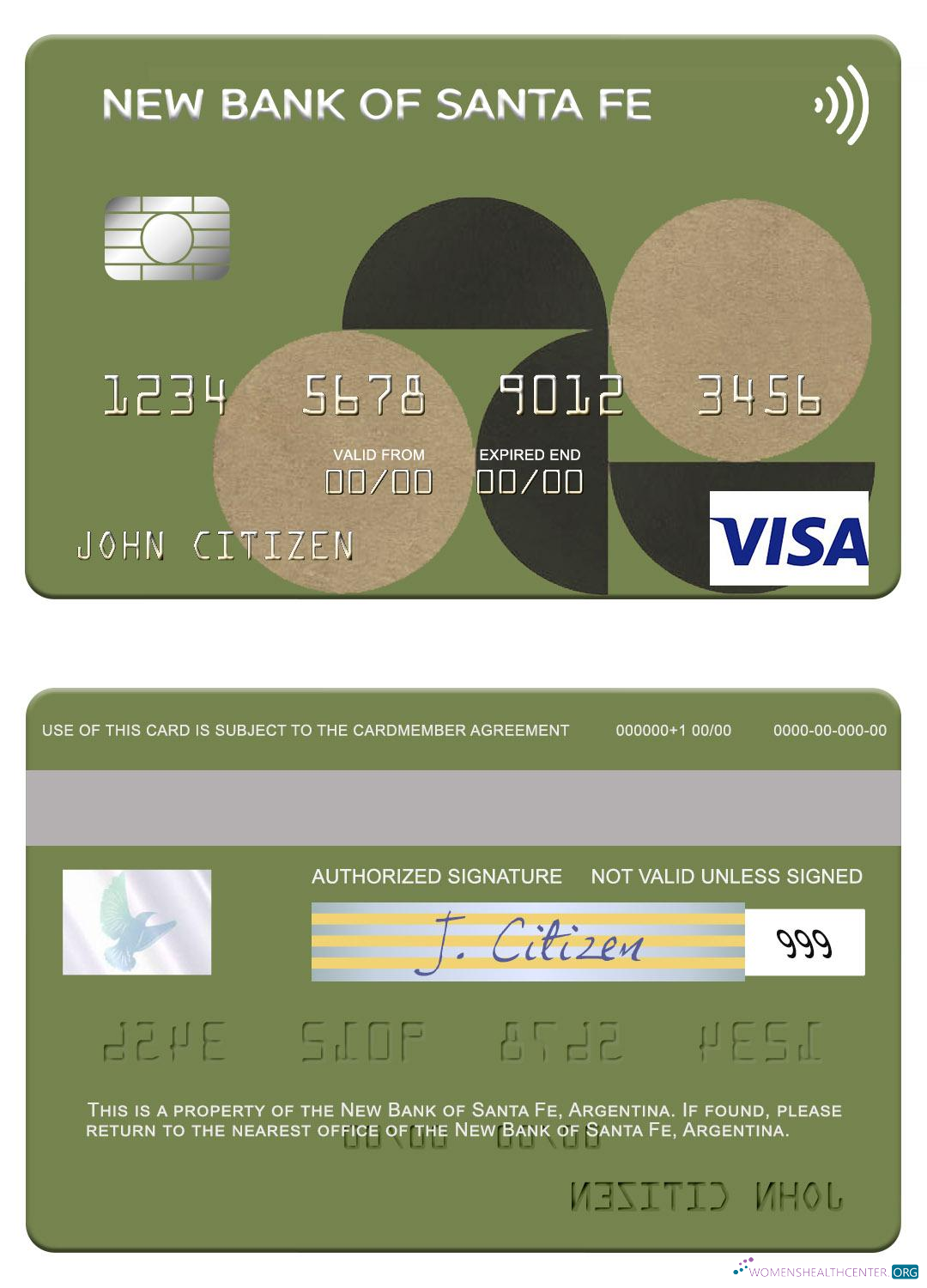 Download Argentina New Bank of Santa Fe visa card Photoshop template
